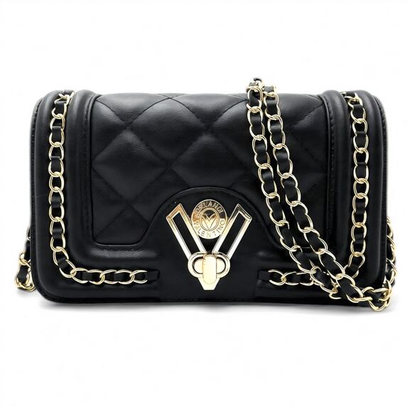 Valentino Orlandi Quilted Crossbody Bag Black Gold Chain New With Tags - Picture 1 of 9